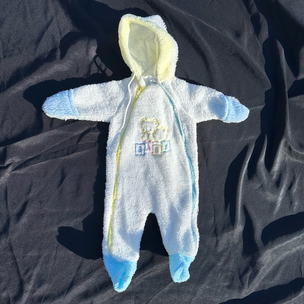 Vintage Baby Bunting Suit White Size 6-12months Toddler snow‎ winter